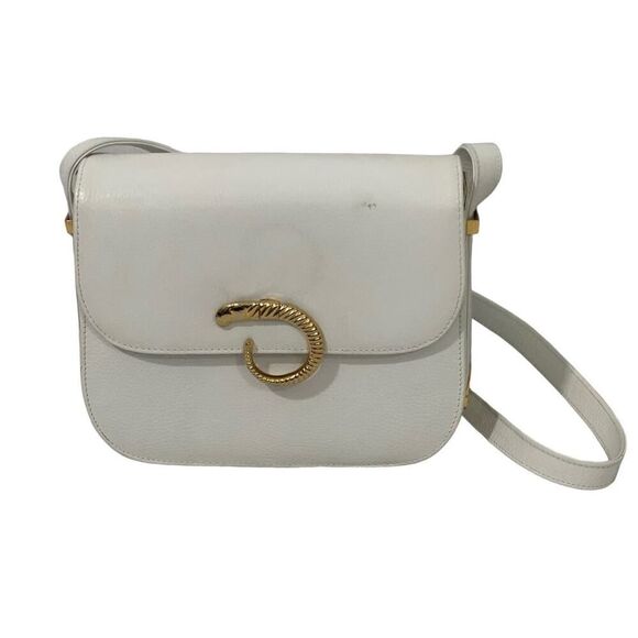 Vintage Ashneil Shoulder Bag Purse White Leather Gold Snake Red Rhinestone Eye - Picture 14 of 14